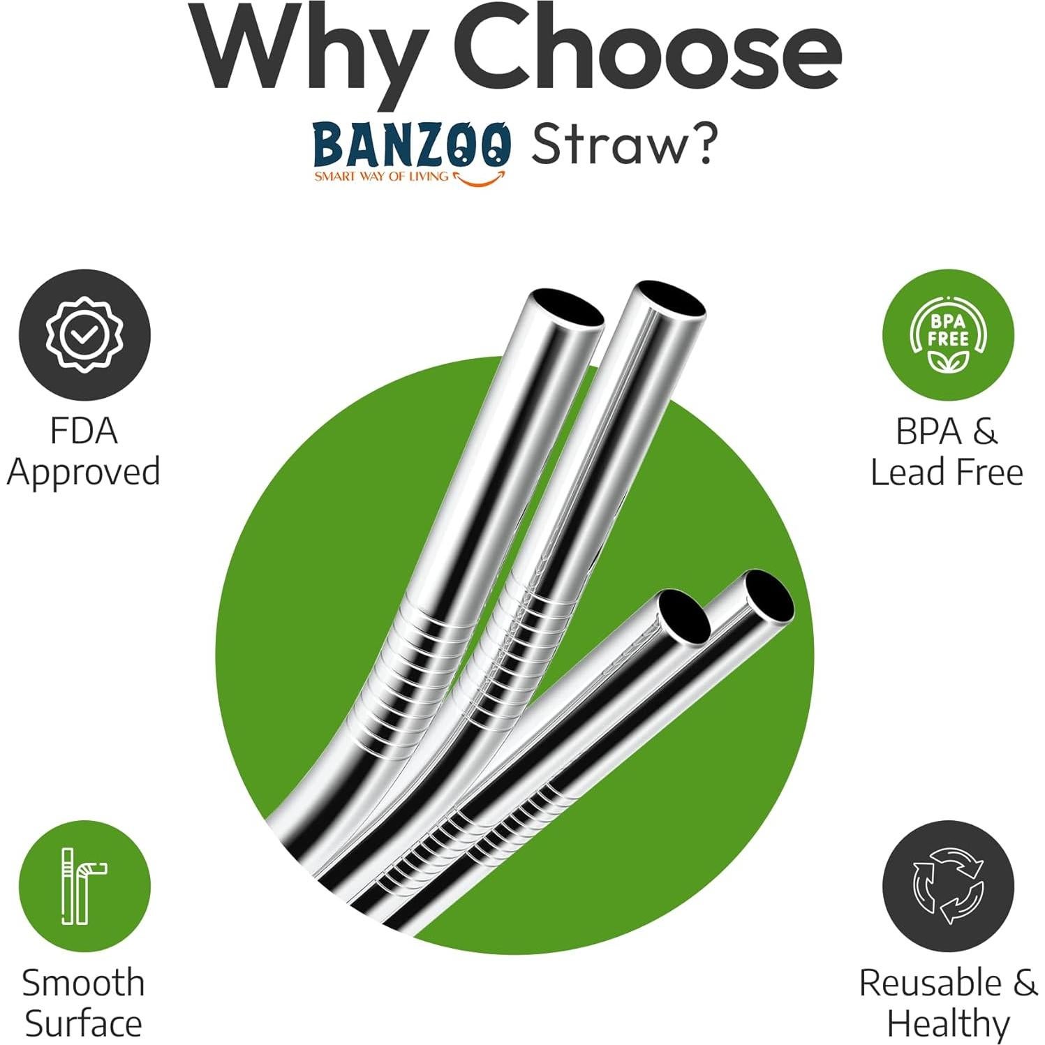 Popotes de Acero Inoxidable Banzoo Reutilizables 21.5 y 26.5 cm