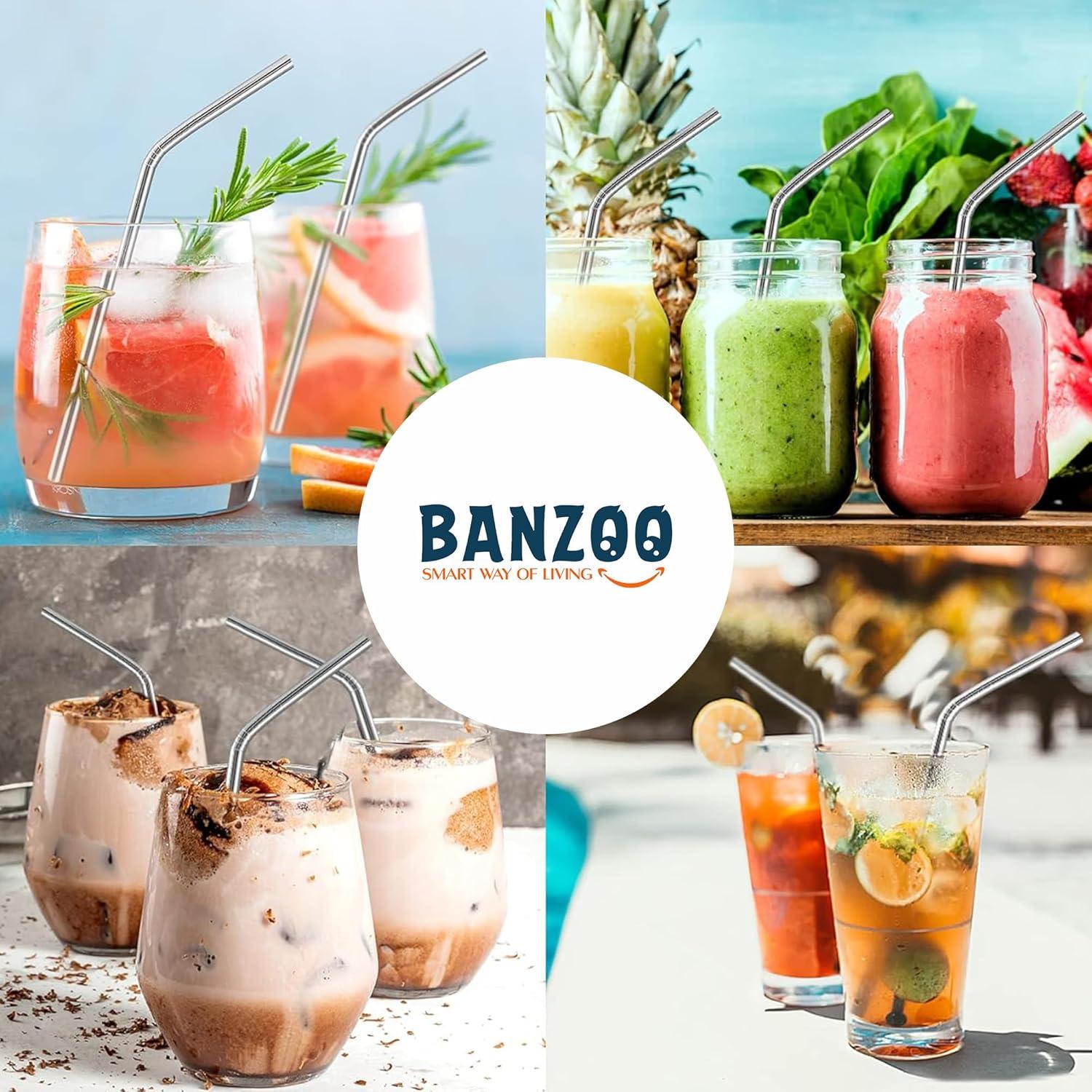 Popotes de Acero Inoxidable Banzoo Reutilizables 21.5 y 26.5 cm