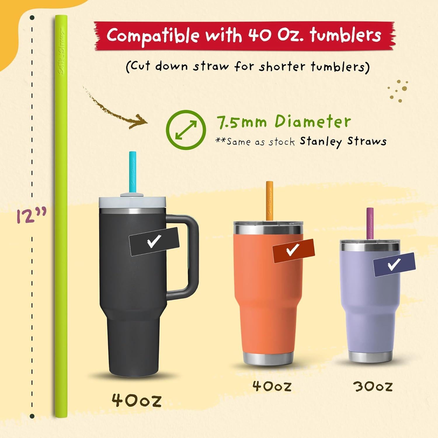 Popotes de Silicona Reutilizables Softy 30.48 cm para Tazas Stanley