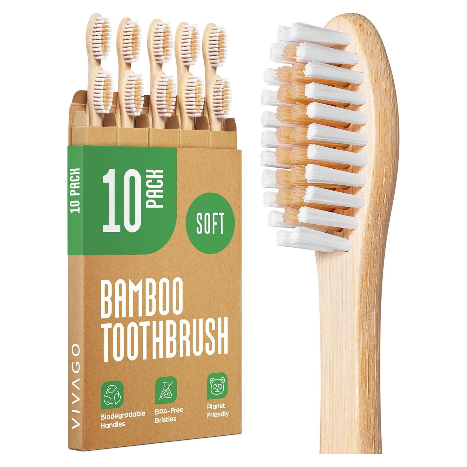 Cepillos de Dientes de Bambú VIVAGO - Paquete de 10 Unidades