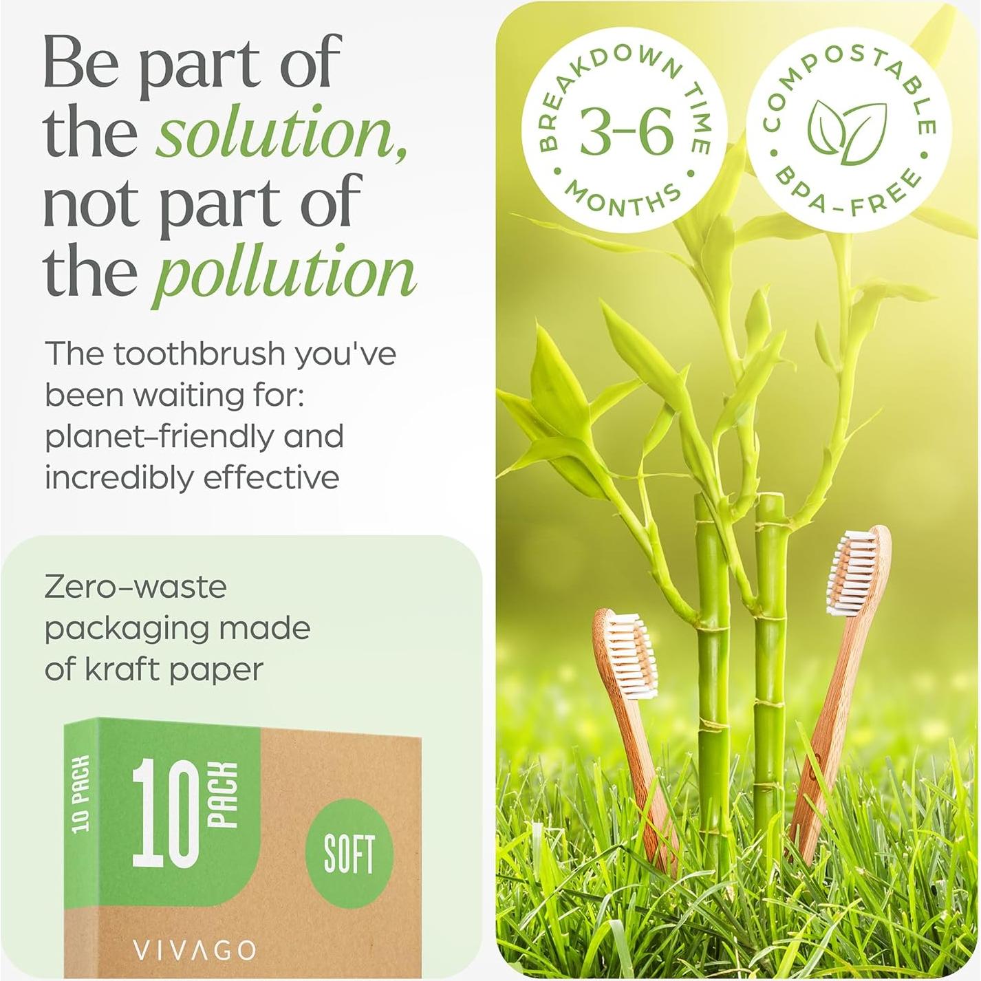 Cepillos de Dientes de Bambú VIVAGO - Paquete de 10 Unidades