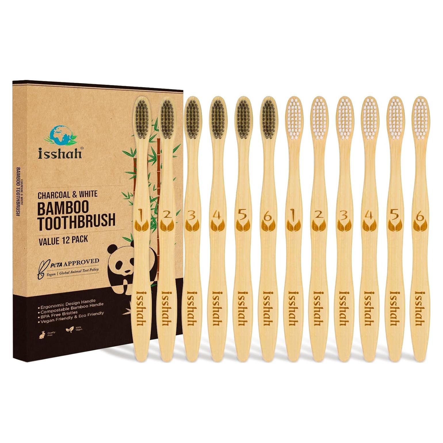 Cepillos de Dientes de Bambú Natural Isshah - Paquete de 12