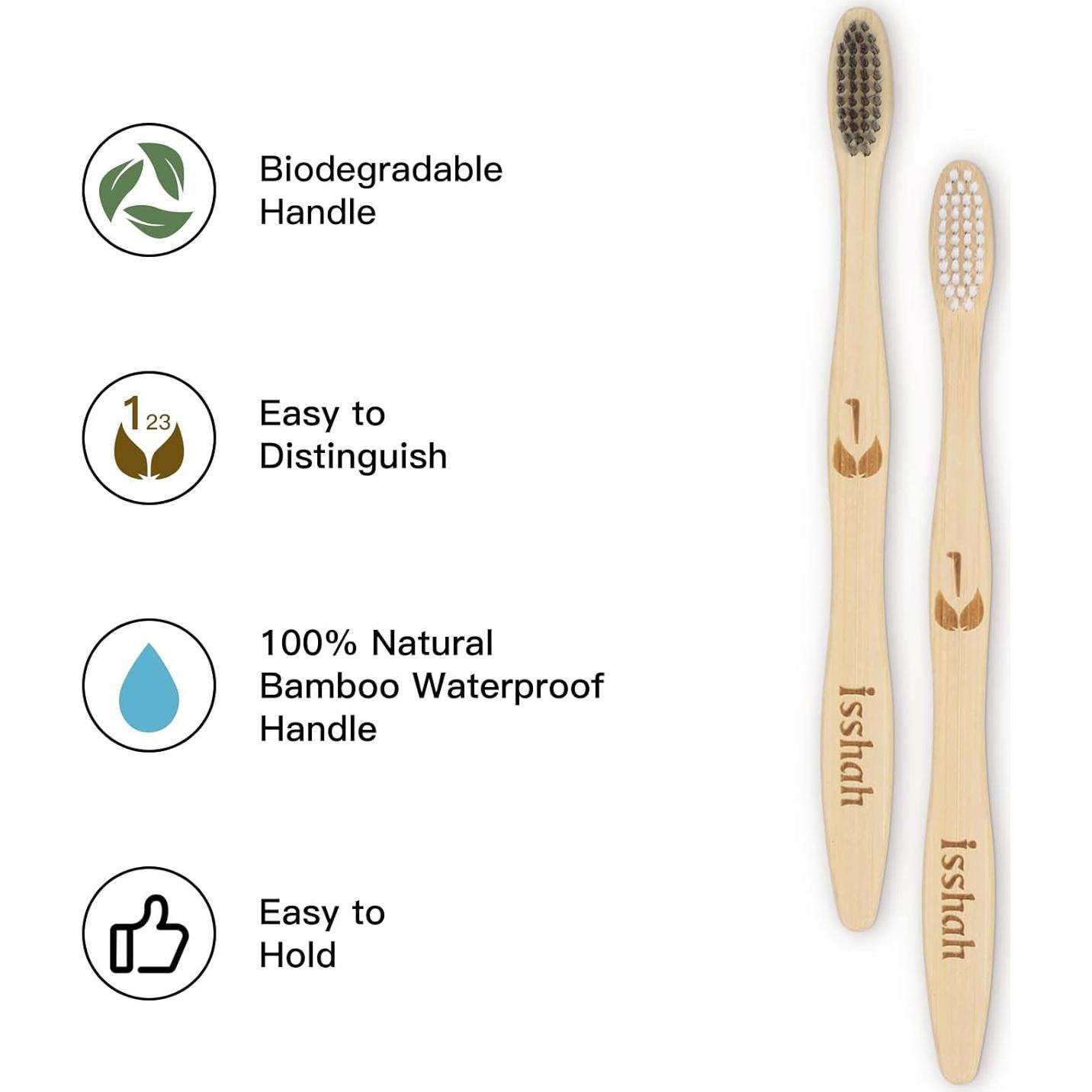 Cepillos de Dientes de Bambú Natural Isshah - Paquete de 12