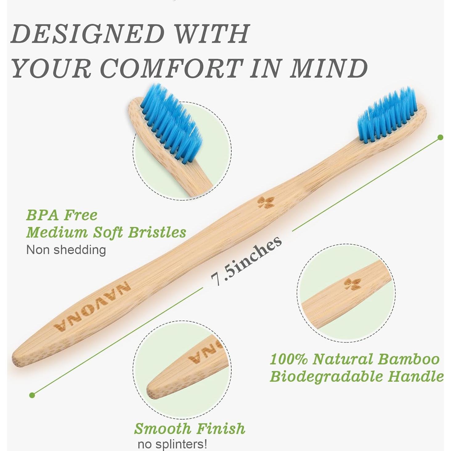 30 Cepillos de Dientes de Bambú Navona, Suaves y Ecológicos