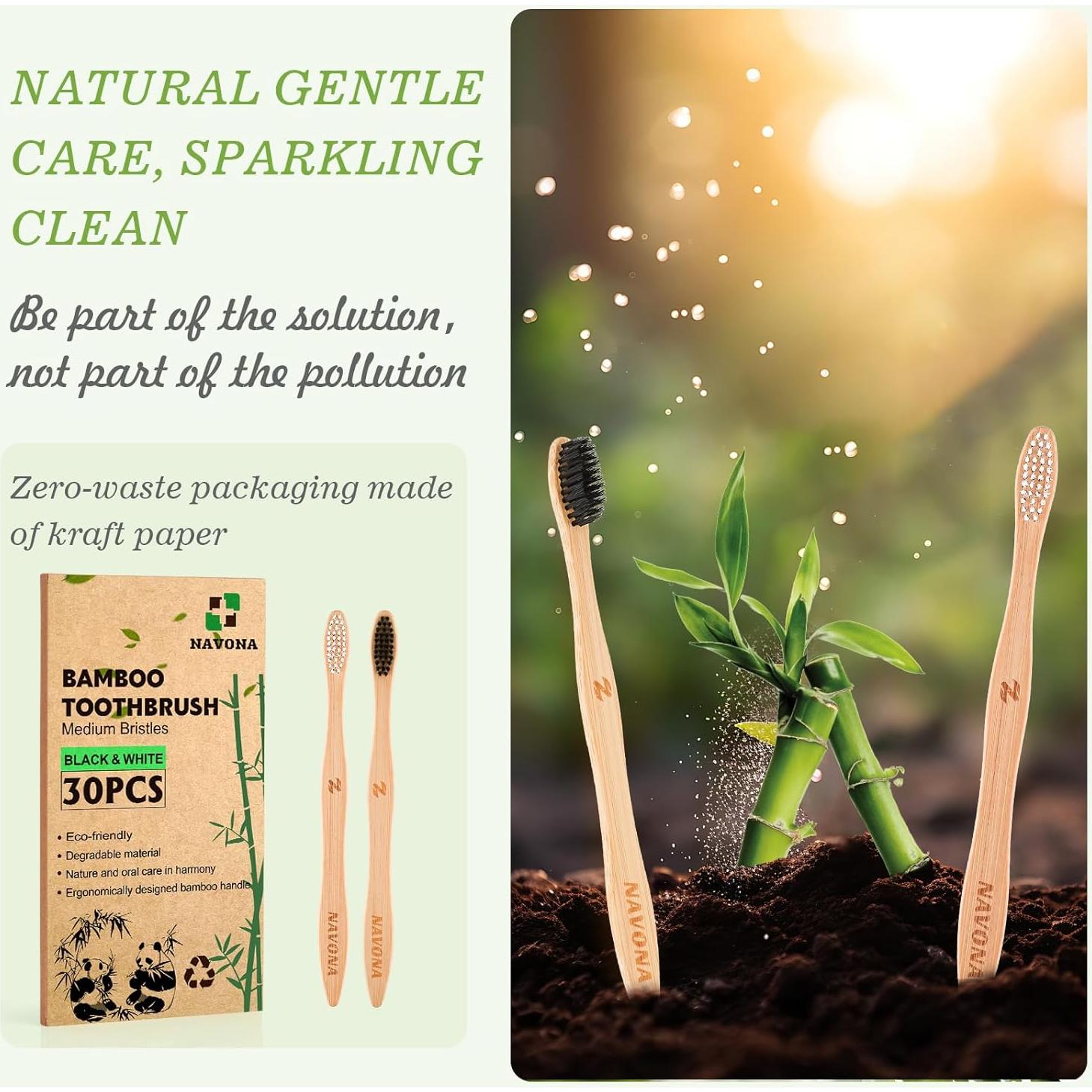 Paquete de 30 Cepillos de Dientes de Bambú Navona Ecológicos