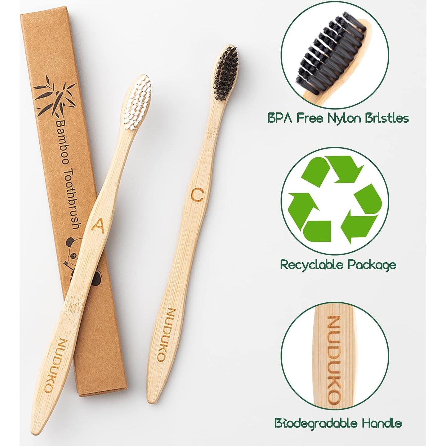 Cepillos de Dientes de Bambú Biodegradables Nuduko - 10 Piezas