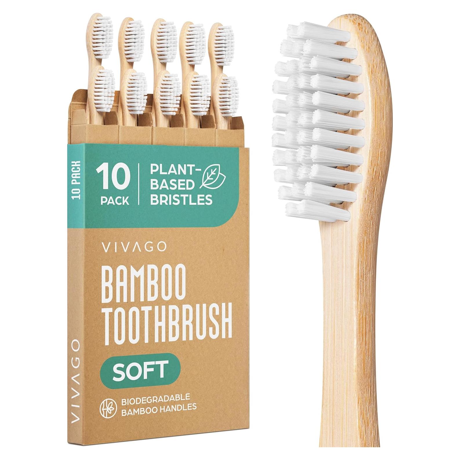 Cepillos de Dientes de Bambú VIVAGO 10 Unidades Cerdas Suaves