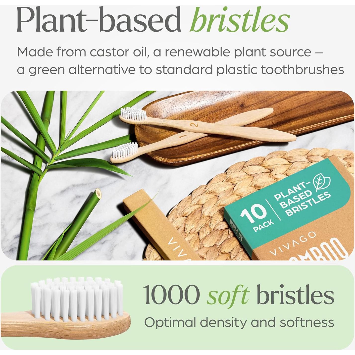 Cepillos de Dientes de Bambú VIVAGO 10 Unidades Cerdas Suaves