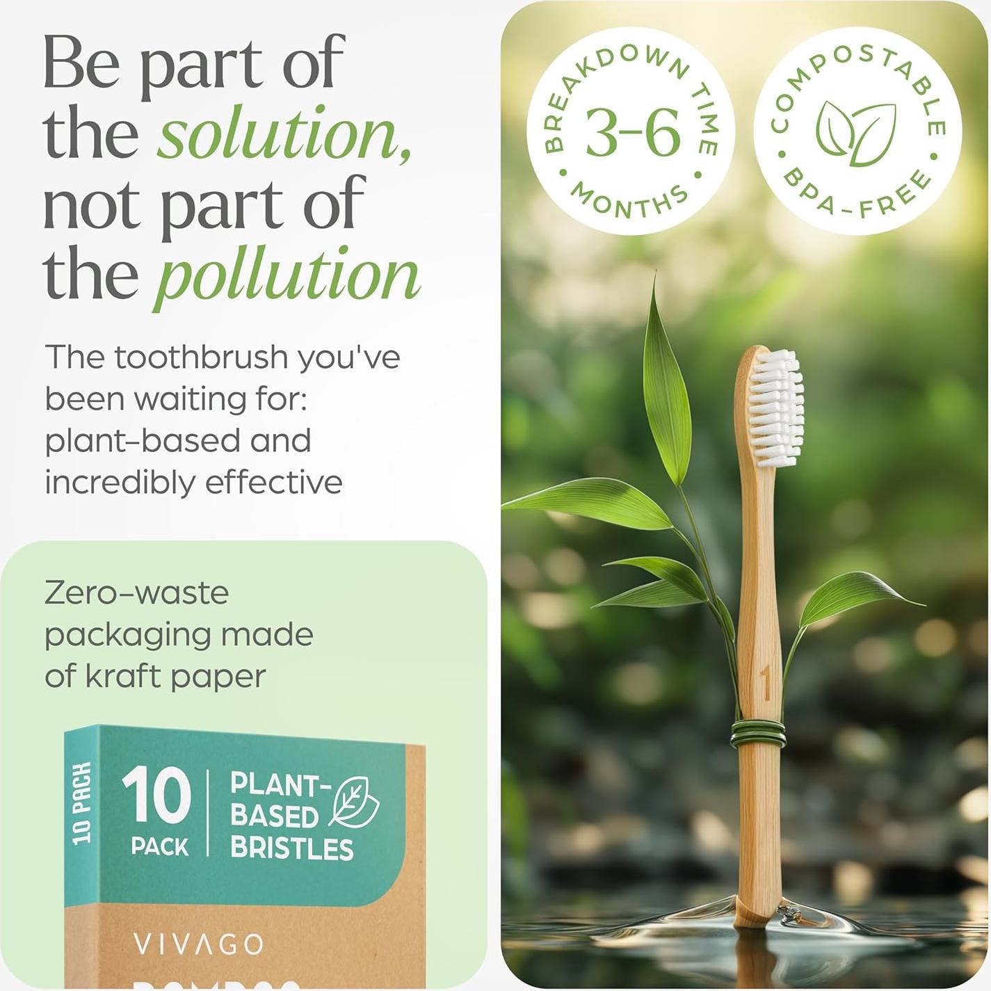 Cepillos de Dientes de Bambú VIVAGO 10 Unidades Cerdas Suaves