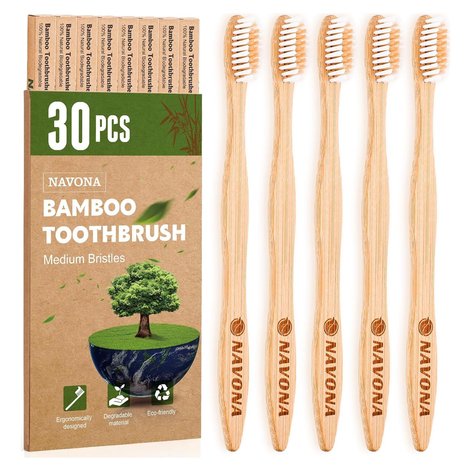 Paquete de 30 Cepillos de Dientes de Bambú Navona Ecológicos