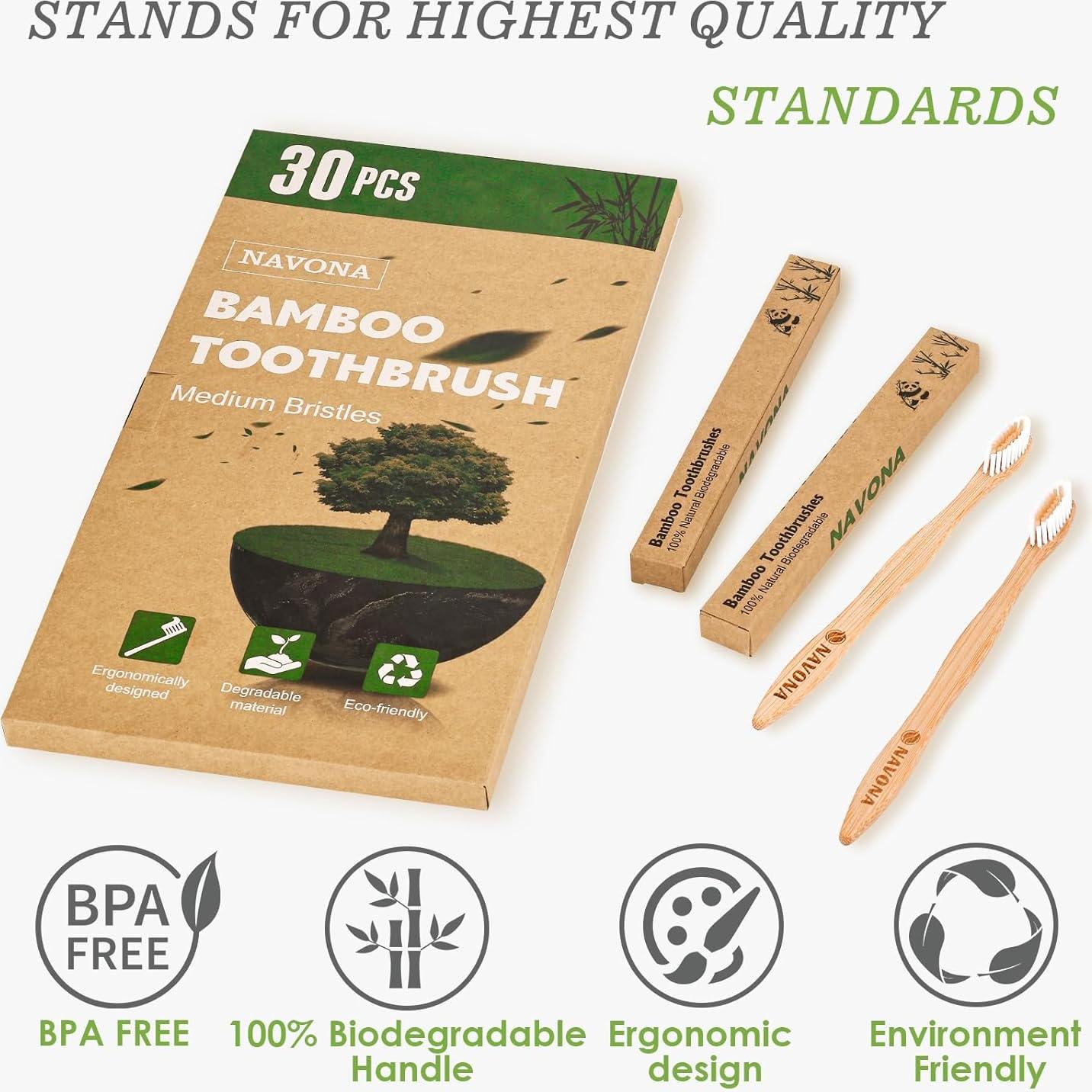 Paquete de 30 Cepillos de Dientes de Bambú Navona Ecológicos