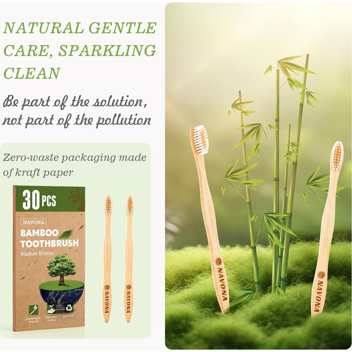 Paquete de 30 Cepillos de Dientes de Bambú Navona Ecológicos