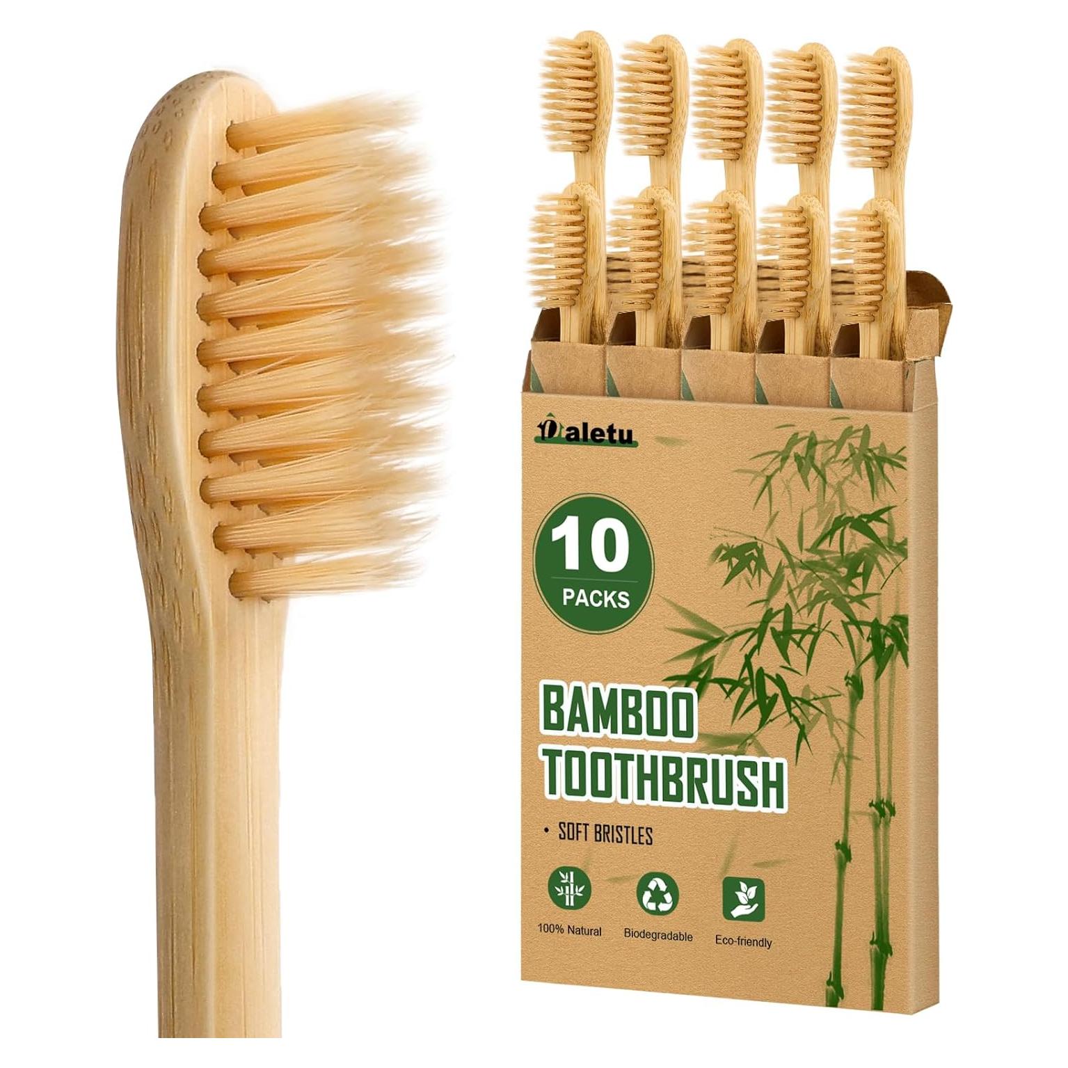 Cepillos de Dientes de Bambú Daletu Paquete de 10 Cerdas Suaves