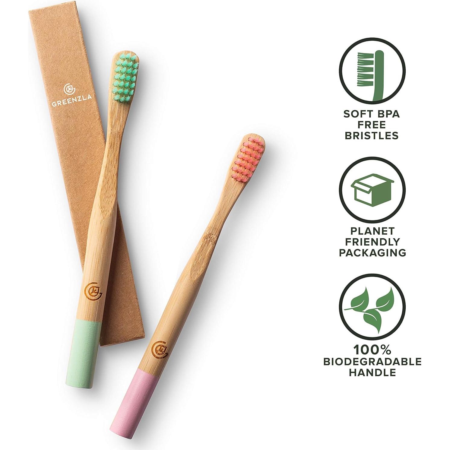 Set de Cepillos de Dientes de Bambú para Niños GREENZLA, 6 Piezas