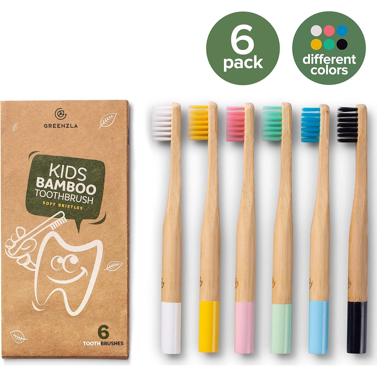 Set de Cepillos de Dientes de Bambú para Niños GREENZLA, 6 Piezas