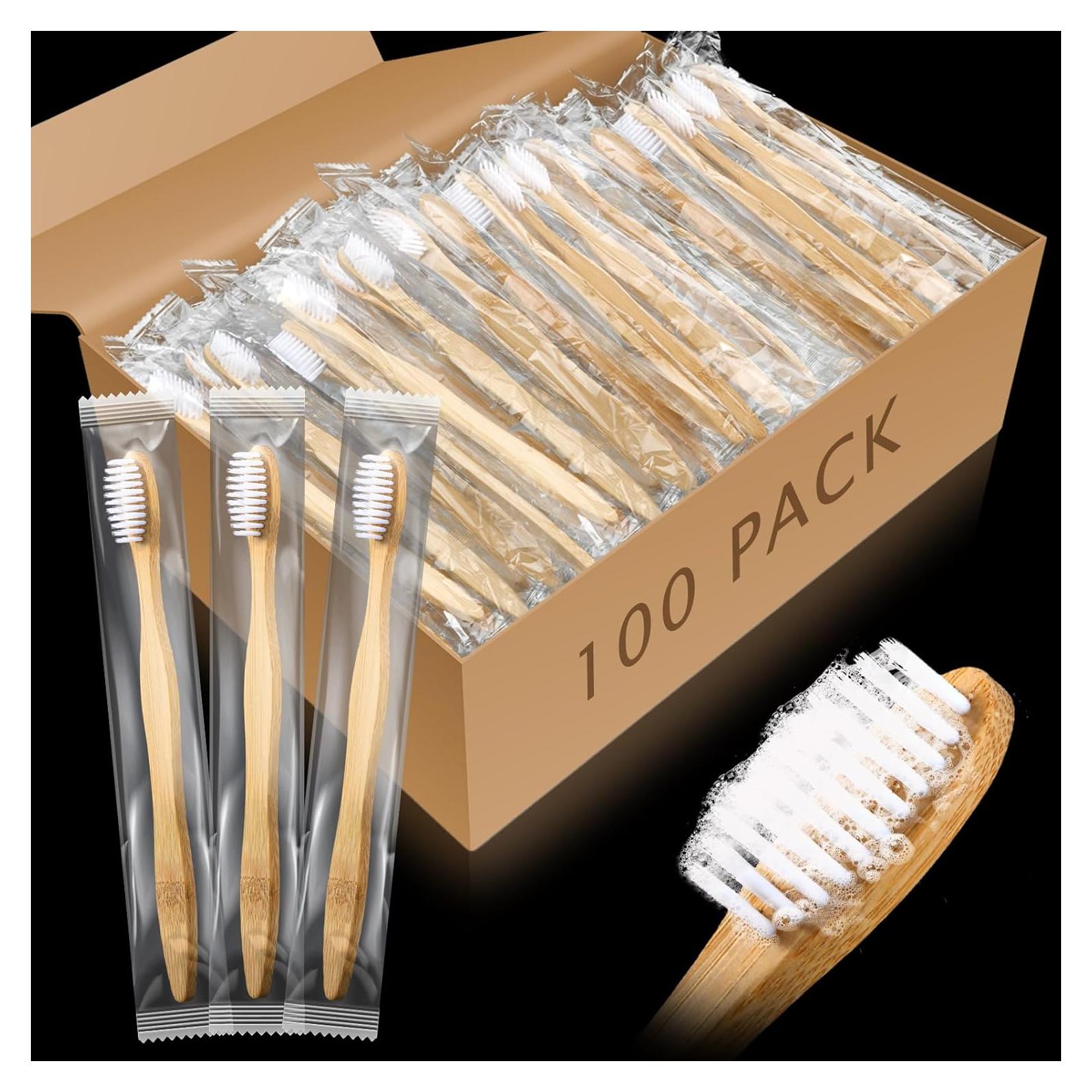 100 Cepillos de Dientes Desechables Sliner Prepasta Bambú