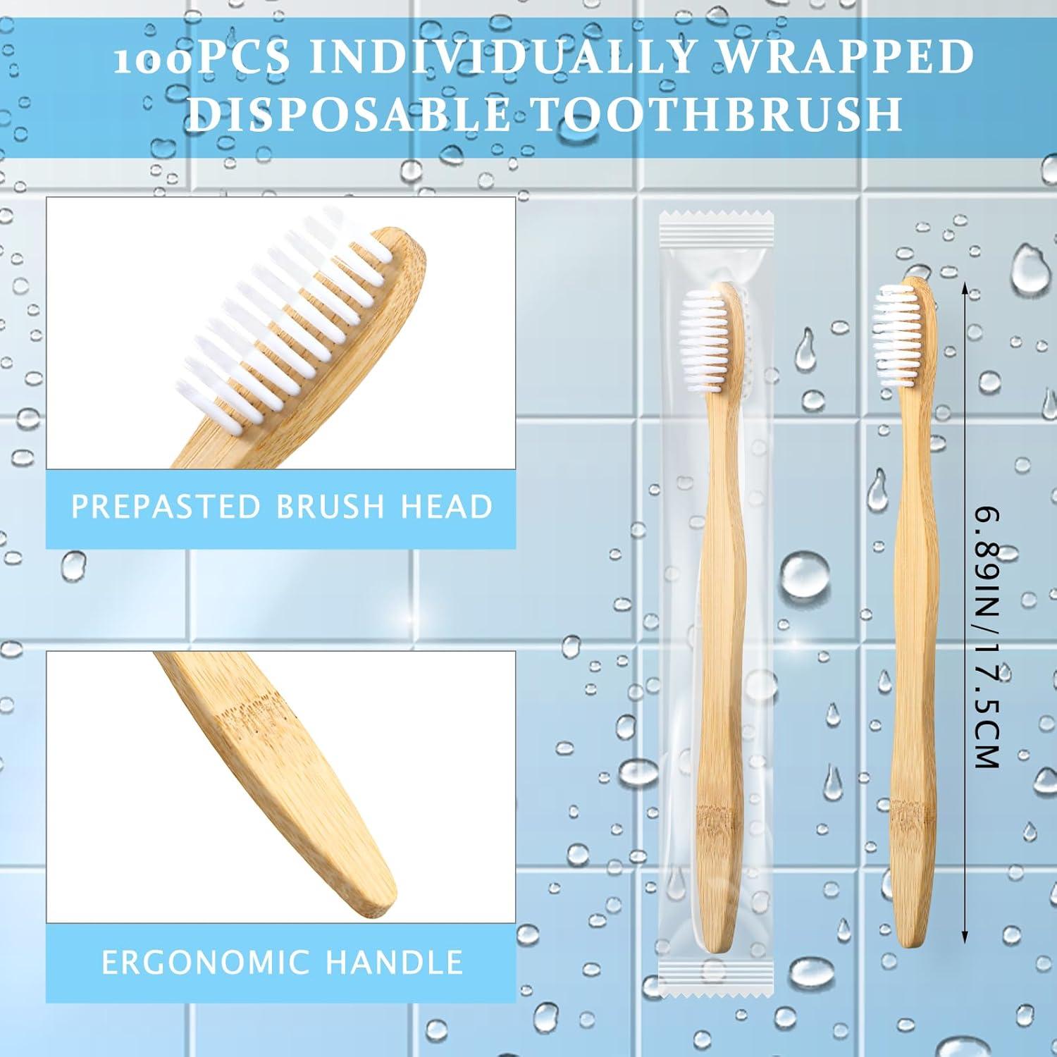 100 Cepillos de Dientes Desechables Sliner Prepasta Bambú