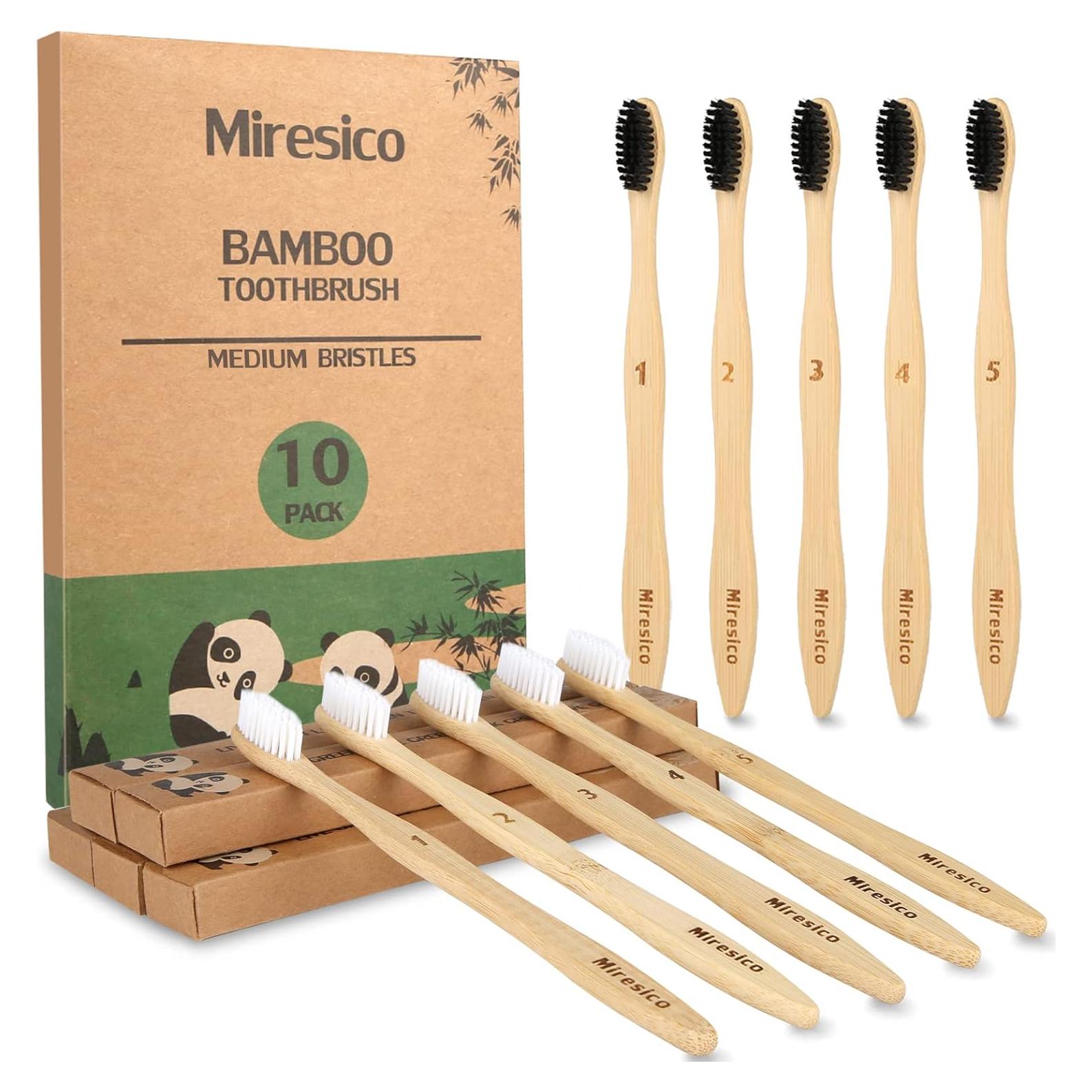 Cepillos de Dientes de Bambú Miresico - Paquete de 10 Medianos Ecológicos