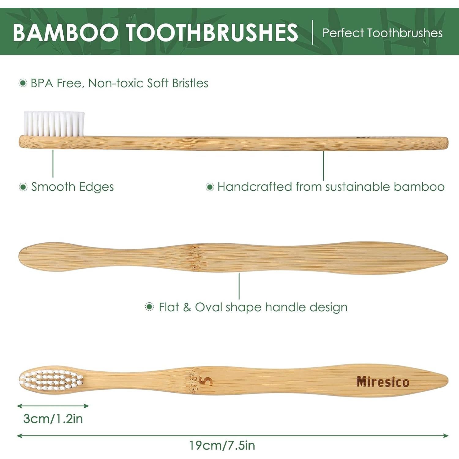 Cepillos de Dientes de Bambú Miresico - Paquete de 10 Medianos Ecológicos
