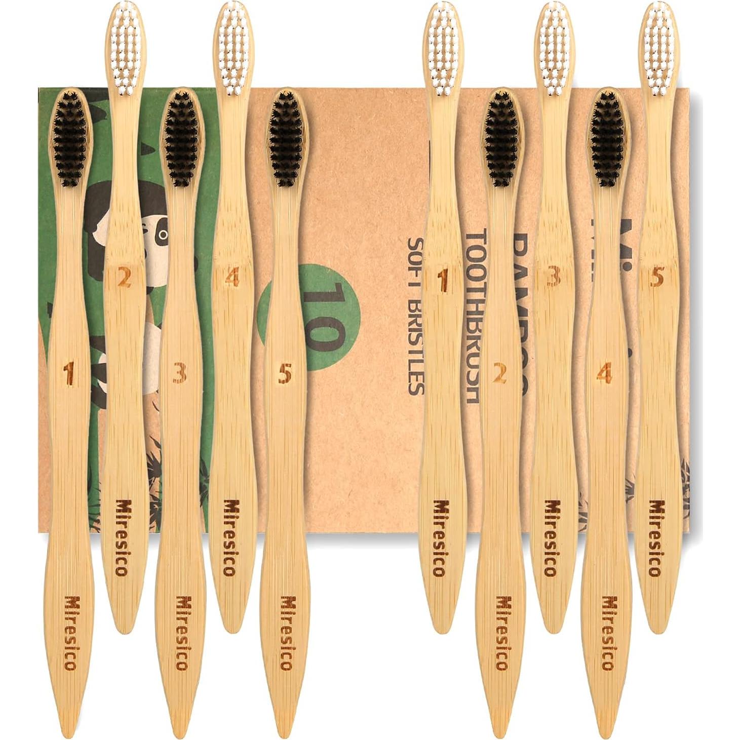 Cepillos de Dientes de Bambú Miresico - Paquete de 10 Medianos Ecológicos