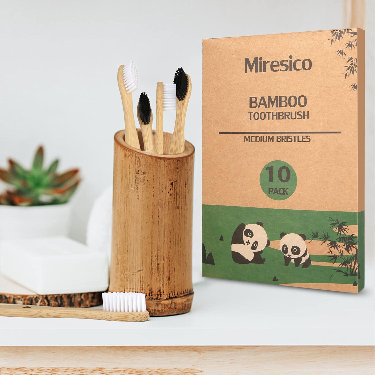 Cepillos de Dientes de Bambú Miresico - Paquete de 10 Medianos Ecológicos