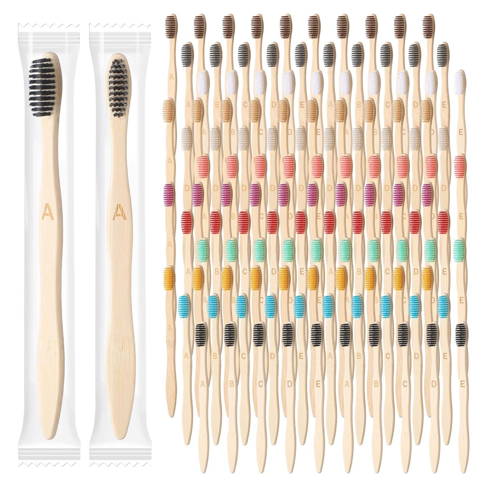 Cepillos de Dientes de Bambú Sieral - 120 Piezas Suaves 19cm