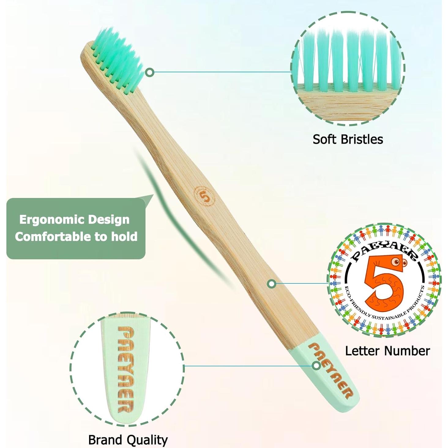Paquete de 6 cepillos de dientes de bambú PAEYAER para niños