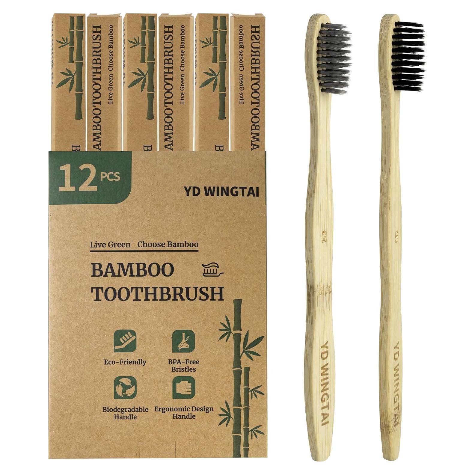 Cepillos de Dientes de Bambú Biodegradables YD WINGTAI - Paquete de 12