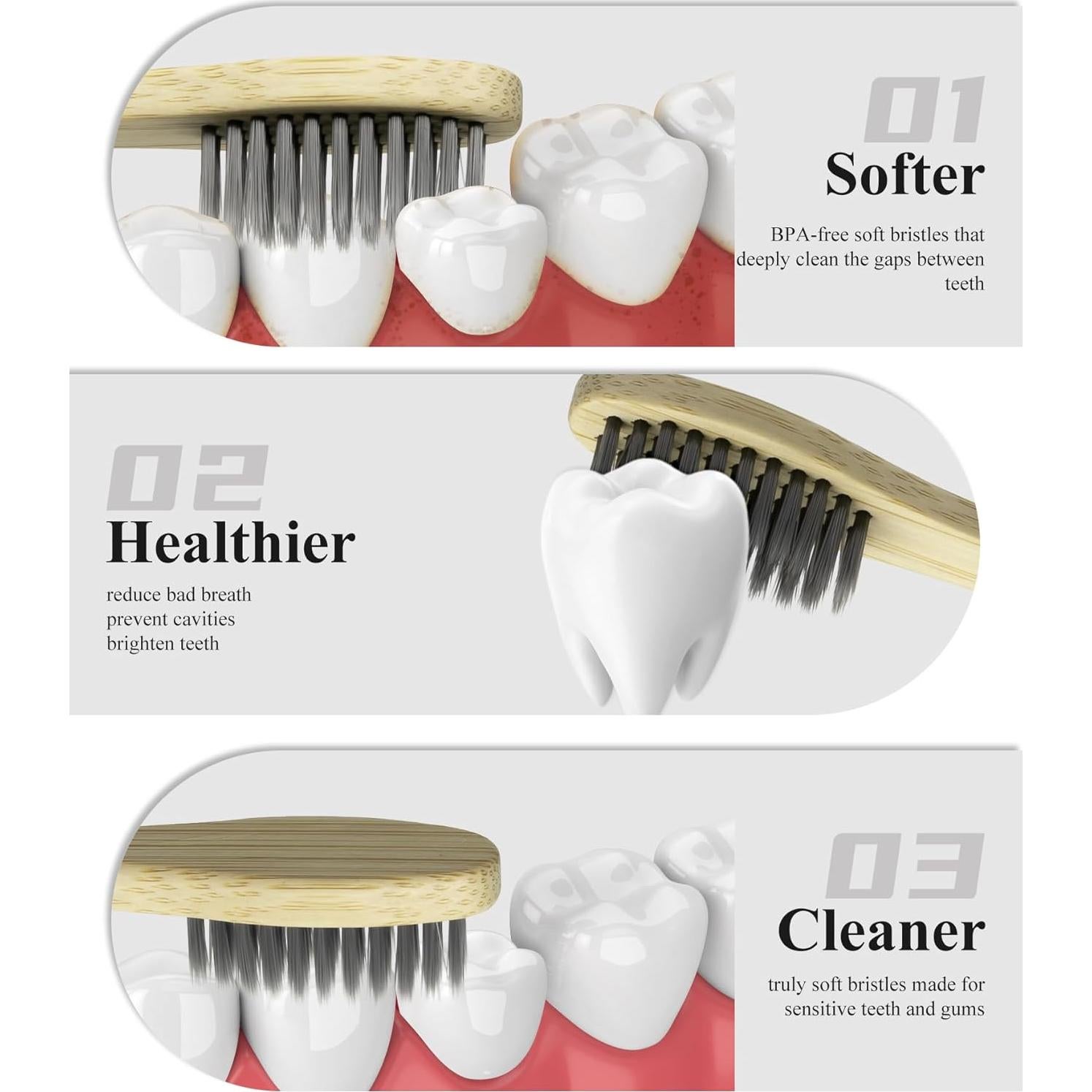 Cepillos de Dientes de Bambú Biodegradables YD WINGTAI - Paquete de 12