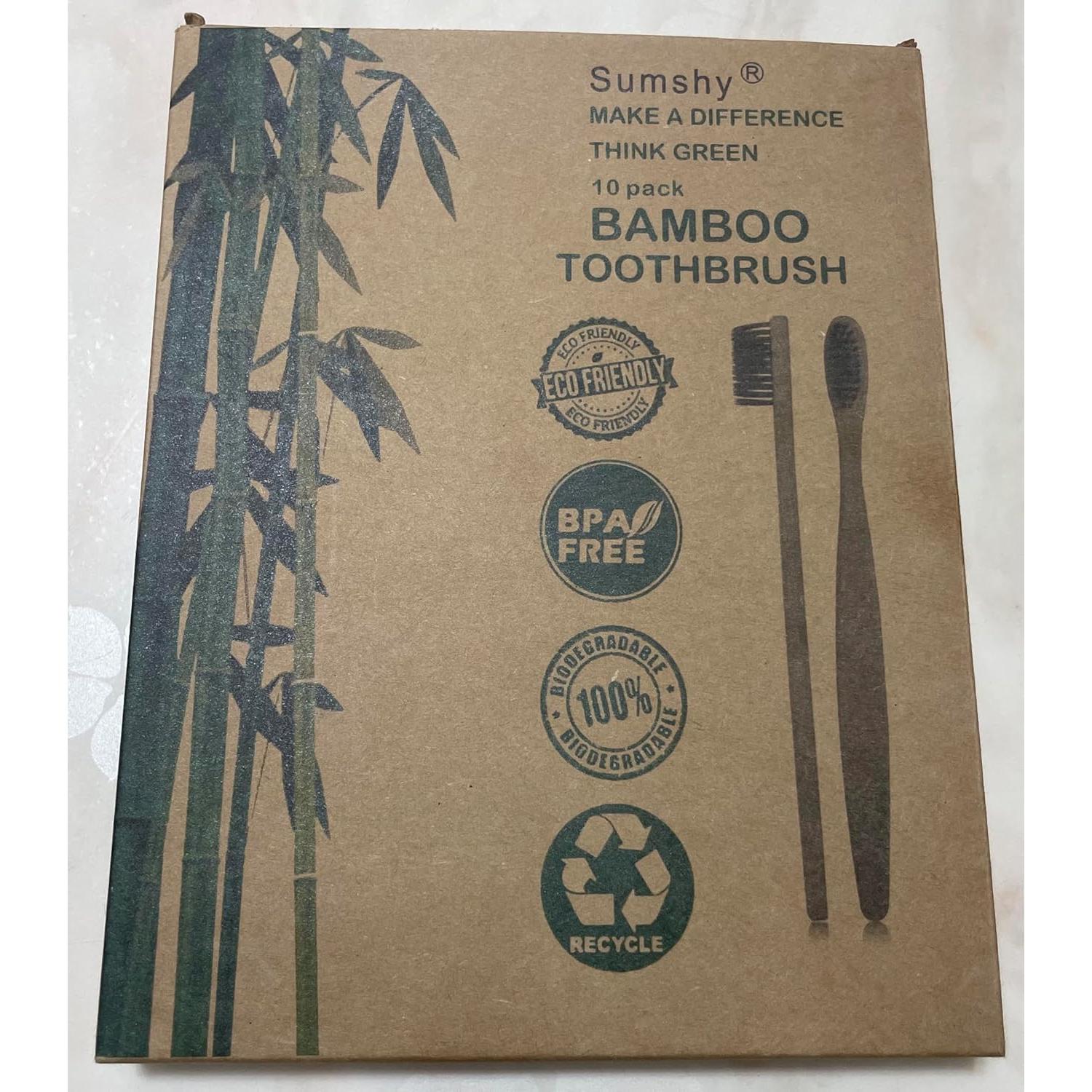 Juego de 10 cepillos de dientes de bambú Sumshy cerdas suaves