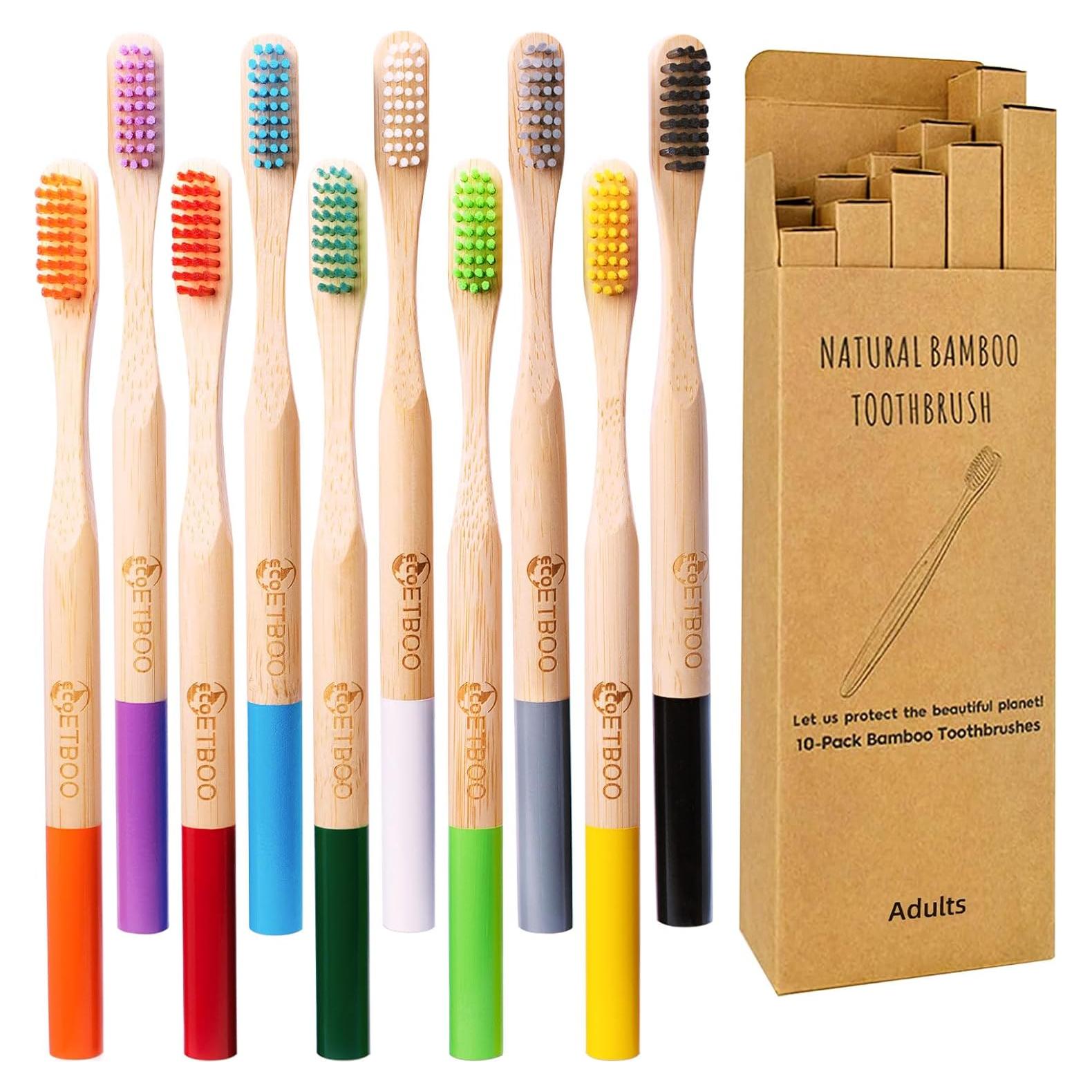 Cepillos de Dientes de Bambú ECOETBOO 10 Paquete Cerda Dura