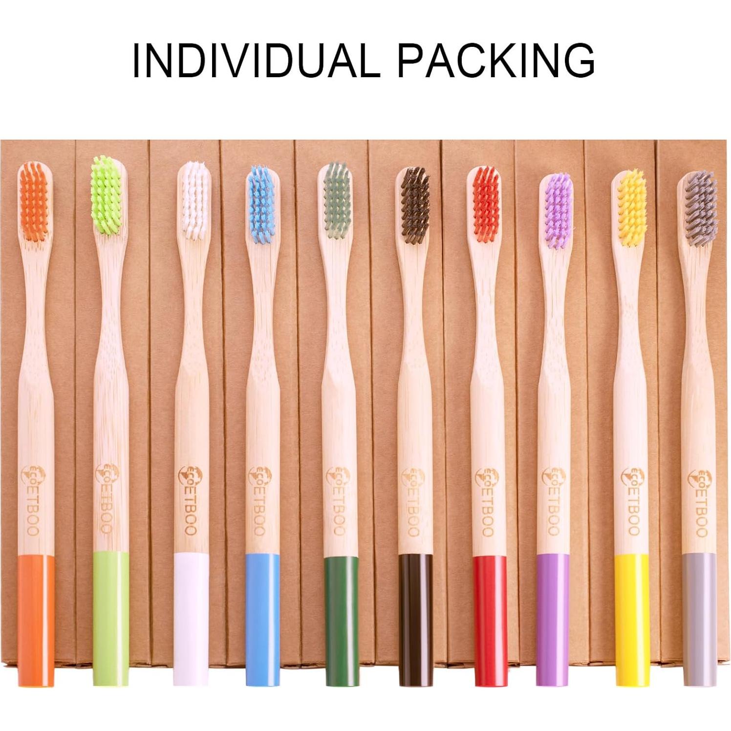 Cepillos de Dientes de Bambú ECOETBOO 10 Paquete Cerda Dura
