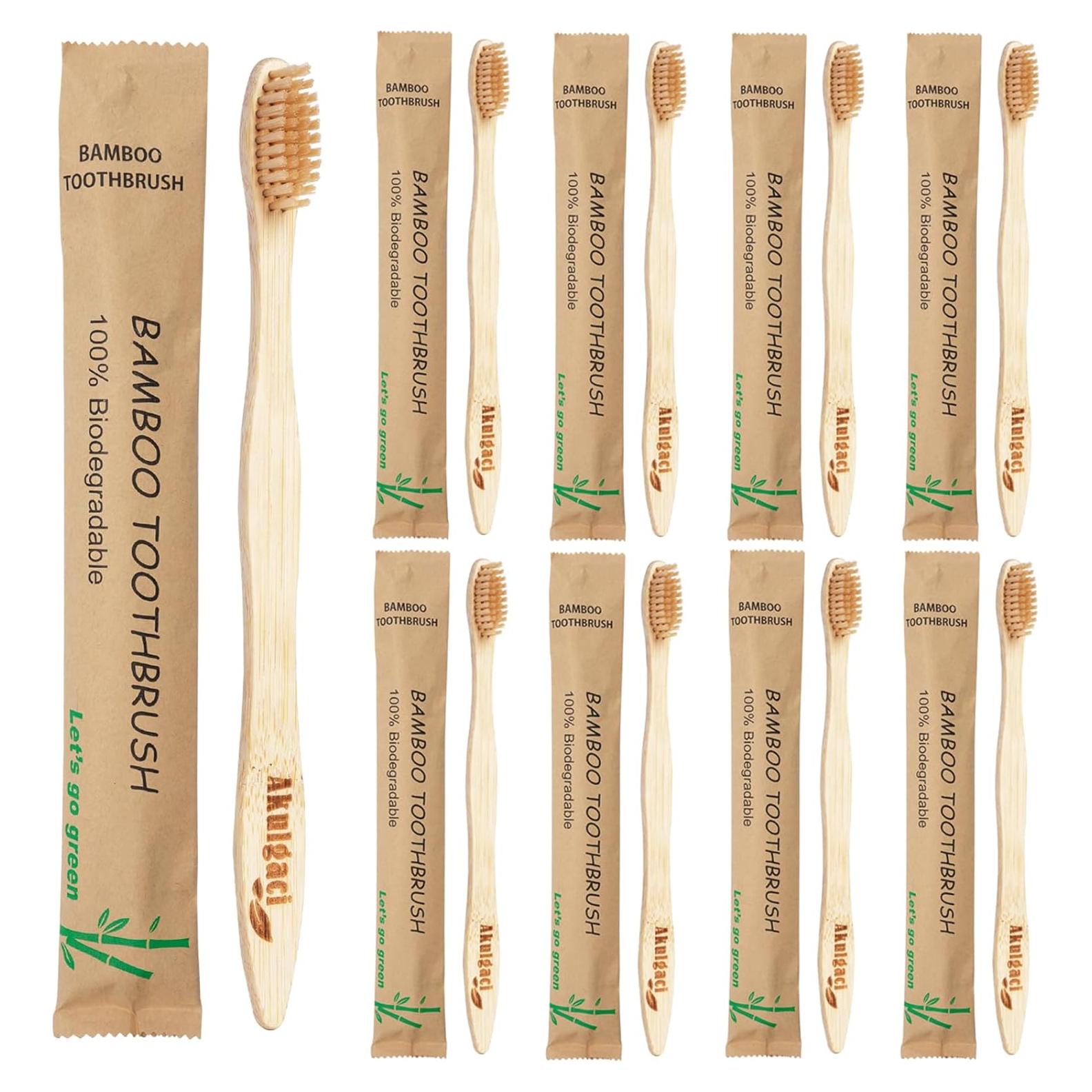 Paquete de 100 cepillos de dientes de bambú Akulgaci ecológicos