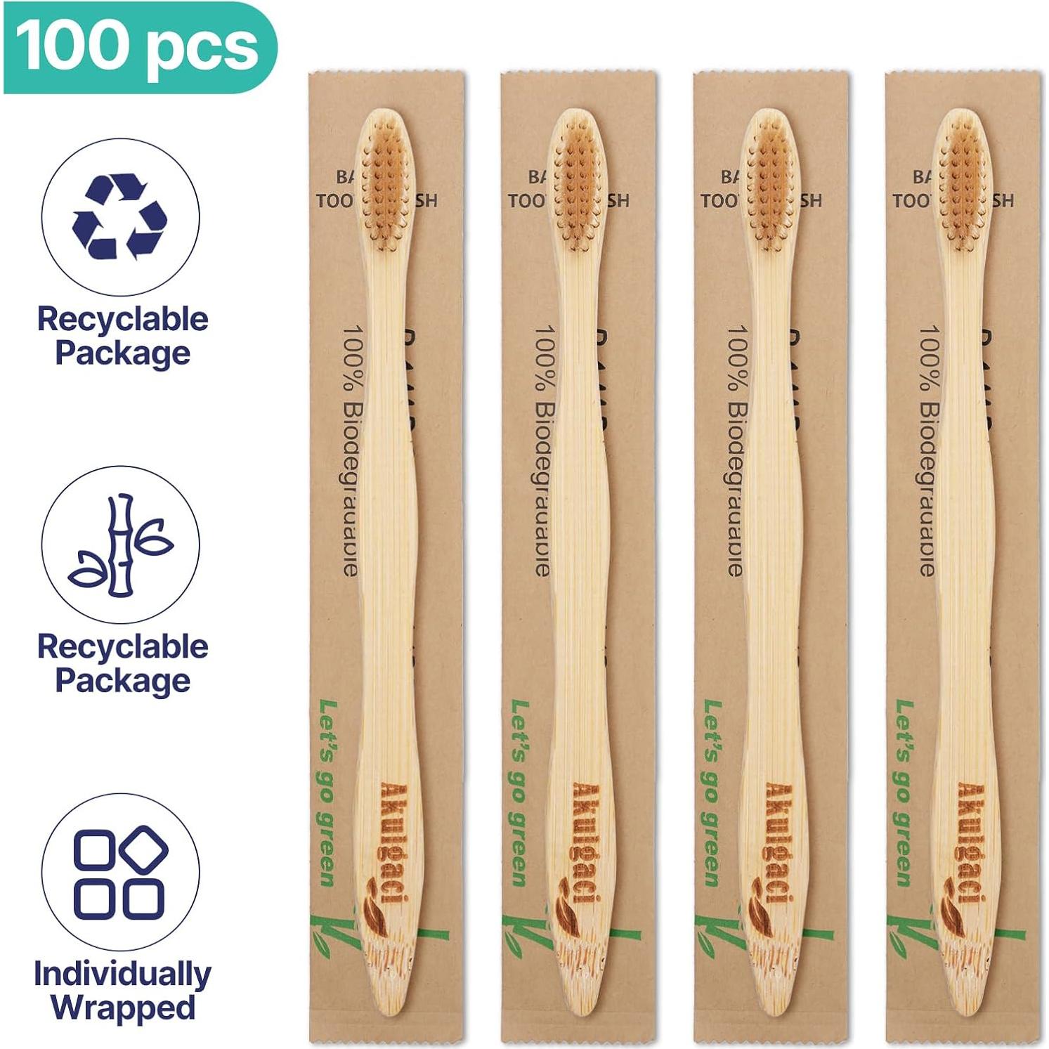 Paquete de 100 cepillos de dientes de bambú Akulgaci ecológicos