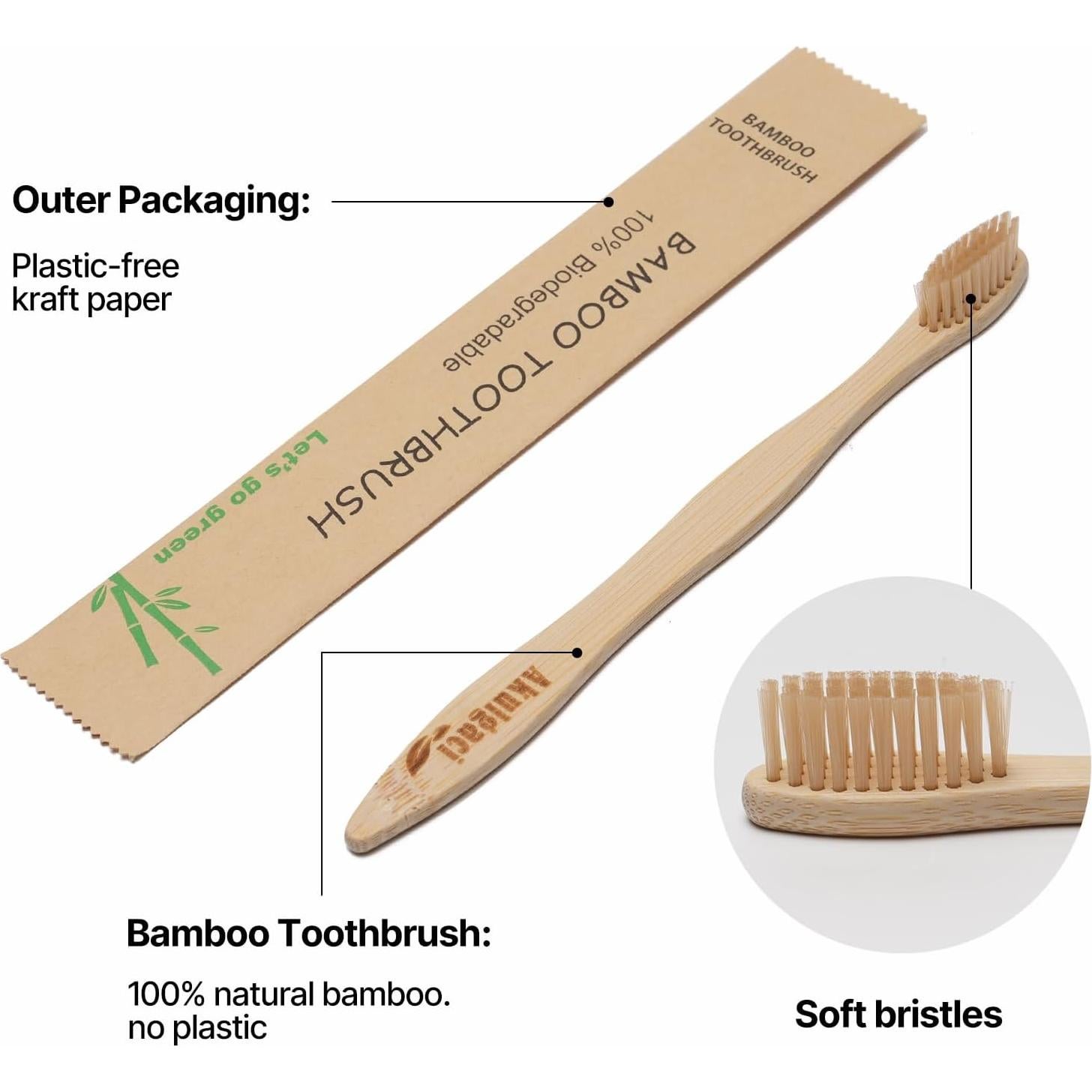 Paquete de 100 cepillos de dientes de bambú Akulgaci ecológicos