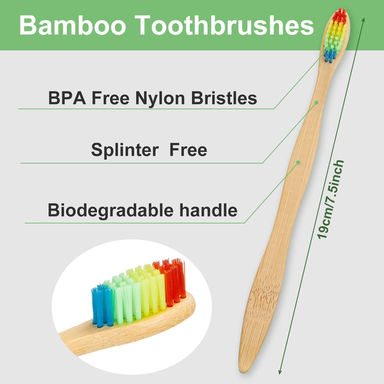 40 Cepillos de Dientes de Bambú Natural Boao Multicolor 19 cm