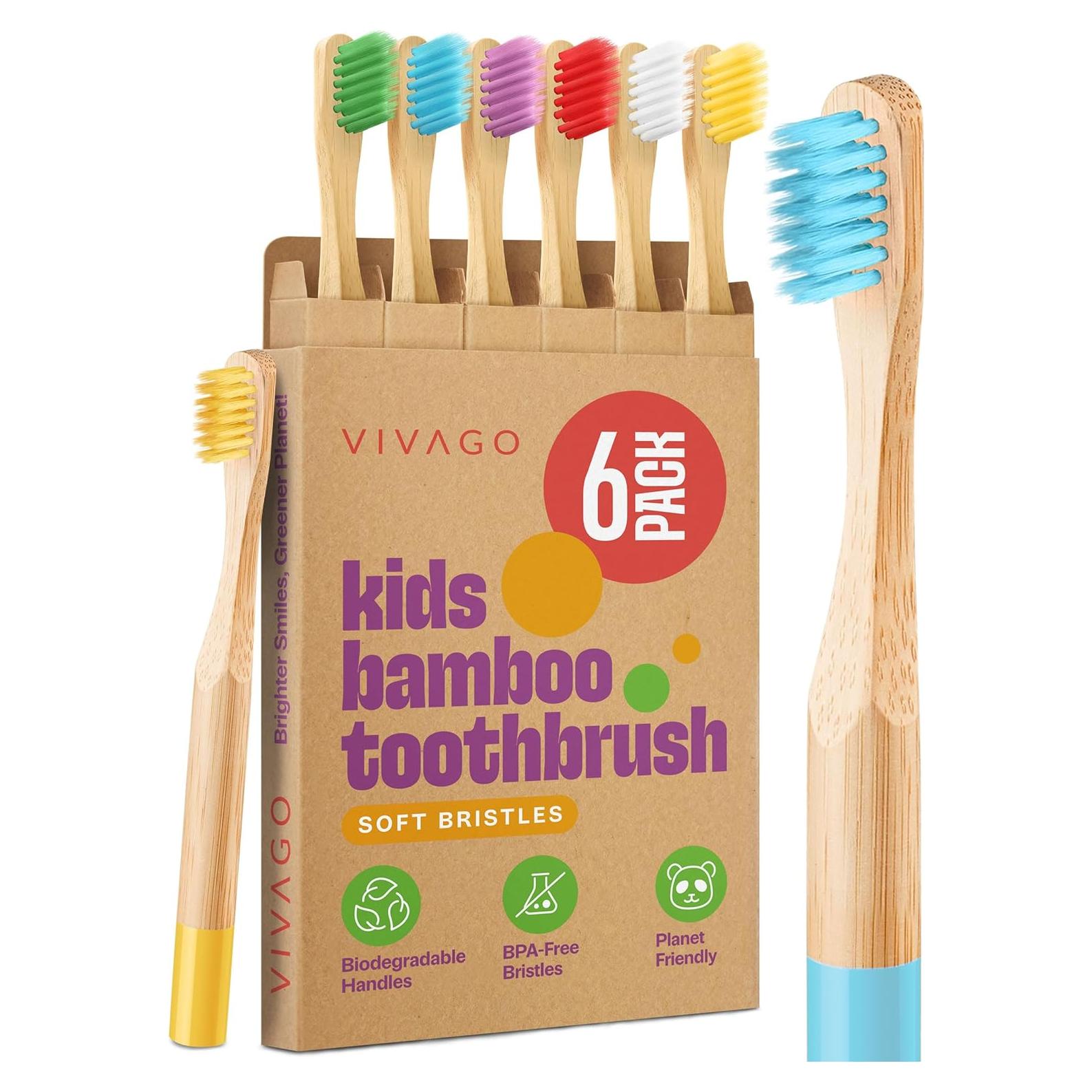 Cepillos de Dientes de Bambú para Niños VIVAGO Paquete 6