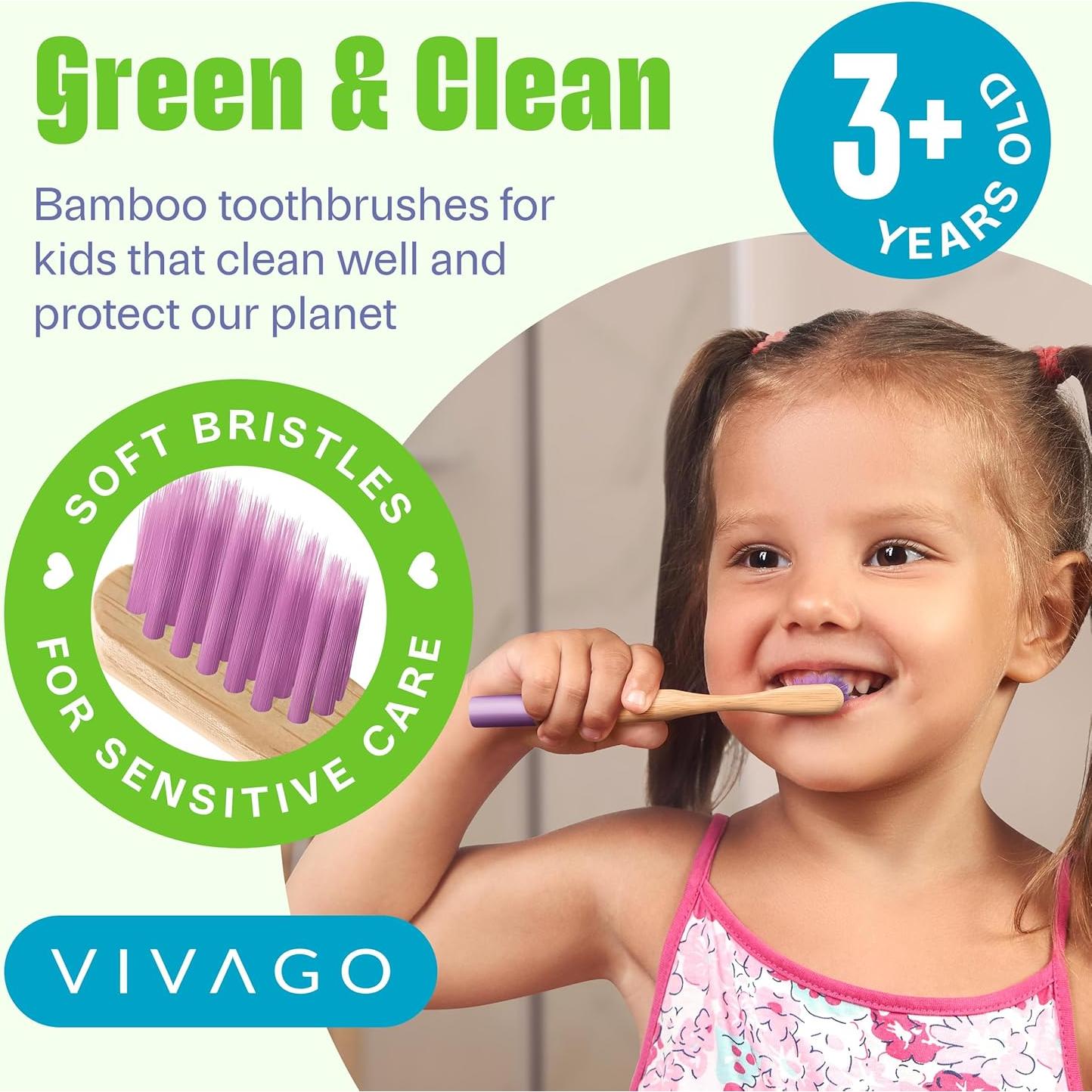 Cepillos de Dientes de Bambú para Niños VIVAGO Paquete 6