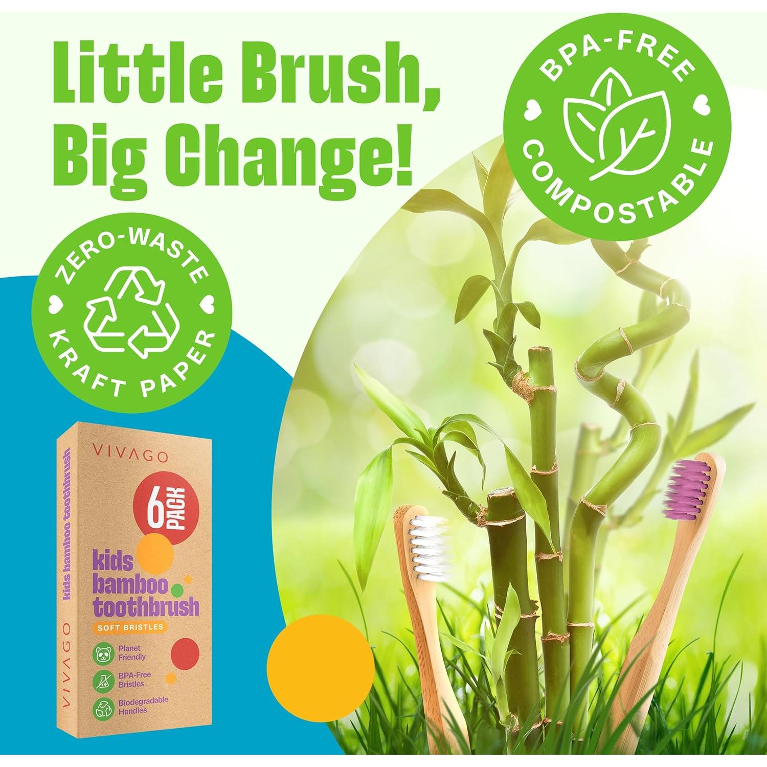 Cepillos de Dientes de Bambú para Niños VIVAGO Paquete 6