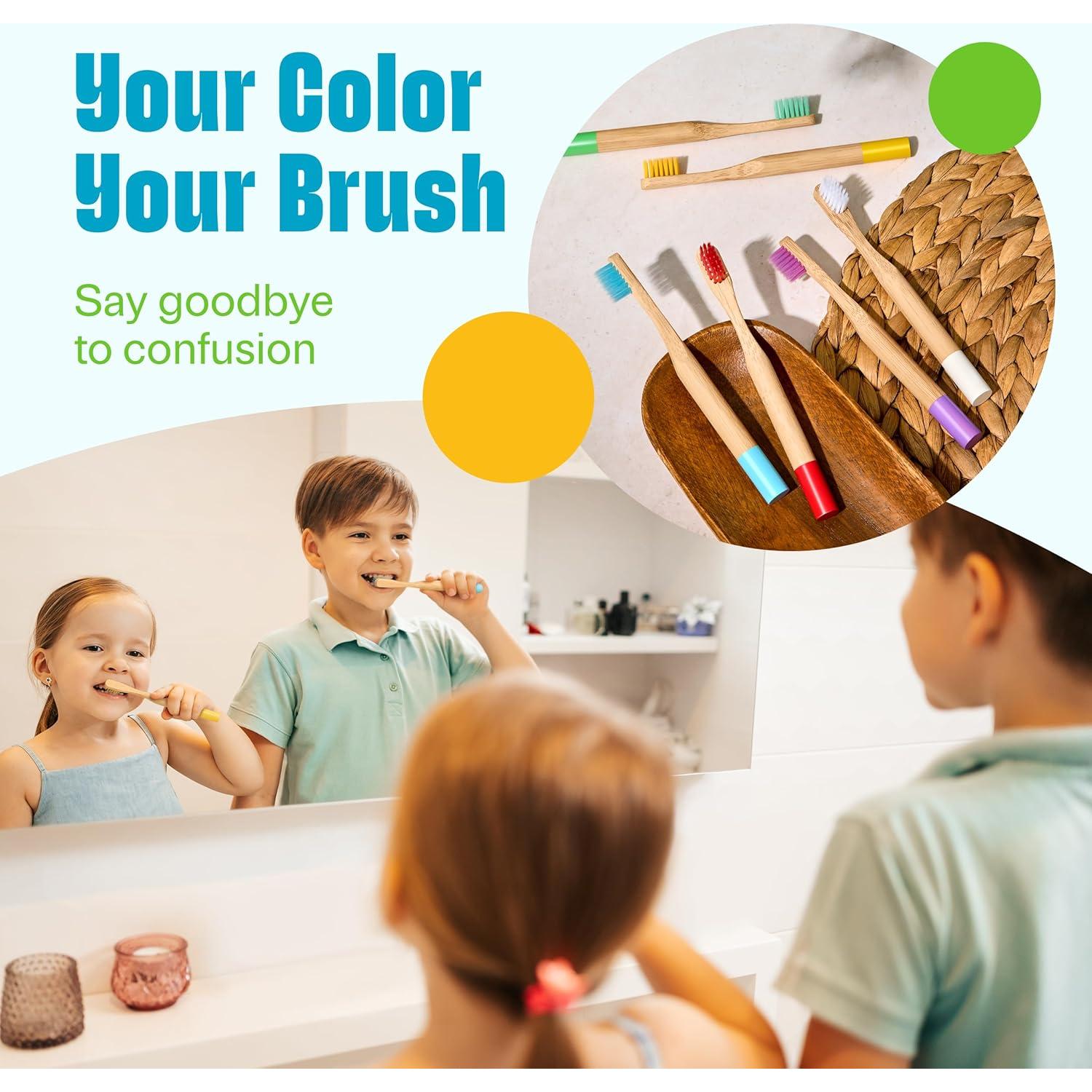 Cepillos de Dientes de Bambú para Niños VIVAGO Paquete 6