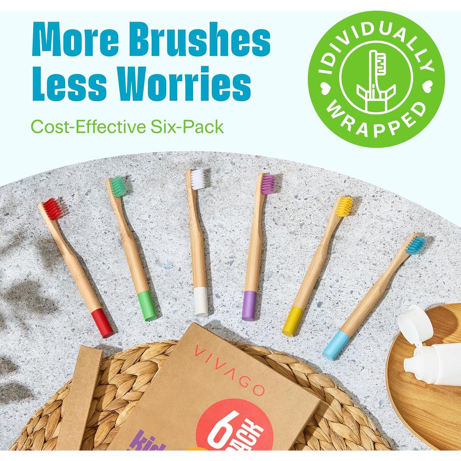 Cepillos de Dientes de Bambú para Niños VIVAGO Paquete 6