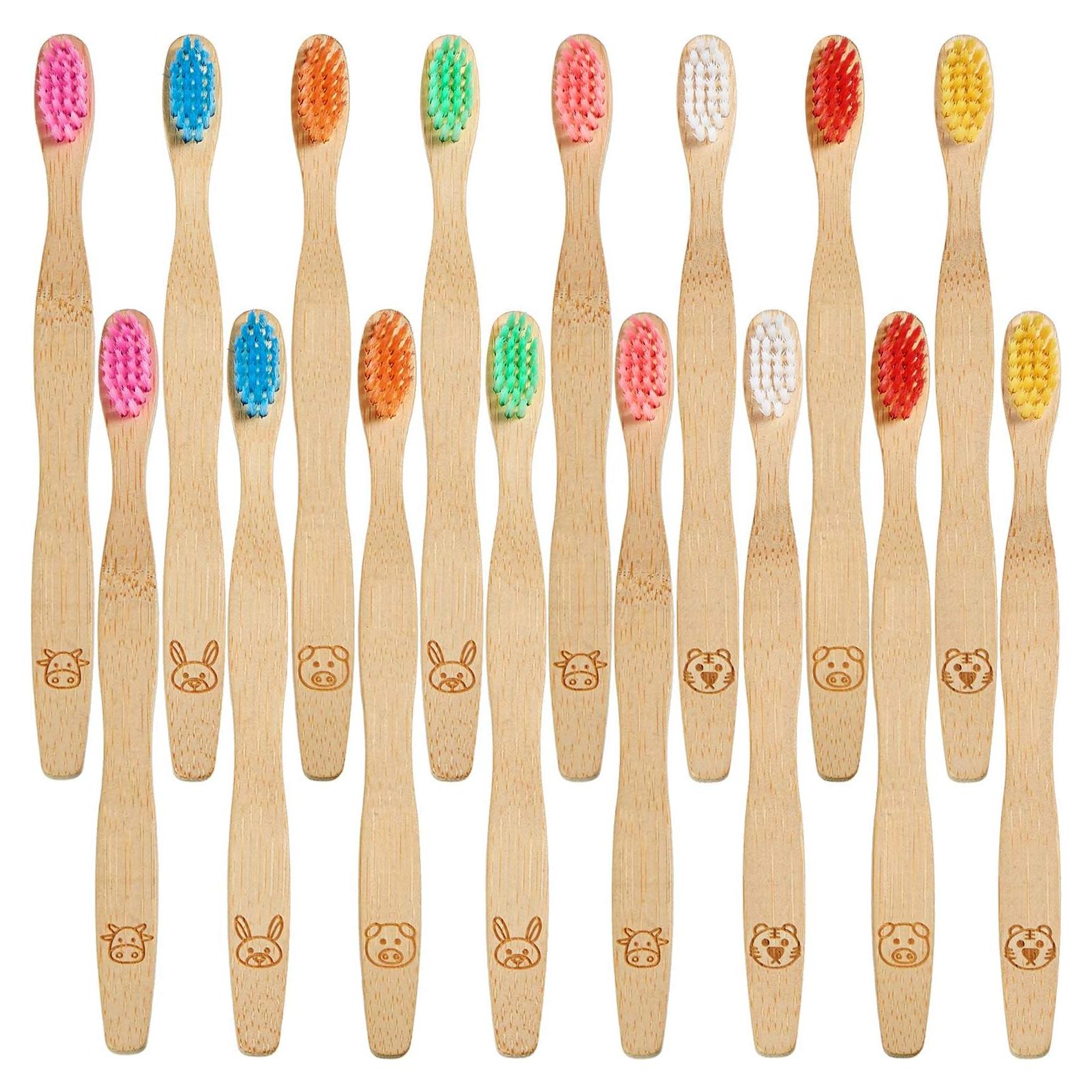 16 Cepillos de Dientes de Bambú para Niños con Cerda Suave