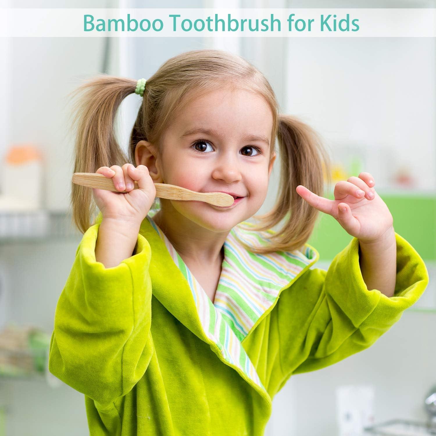 16 Cepillos de Dientes de Bambú para Niños con Cerda Suave