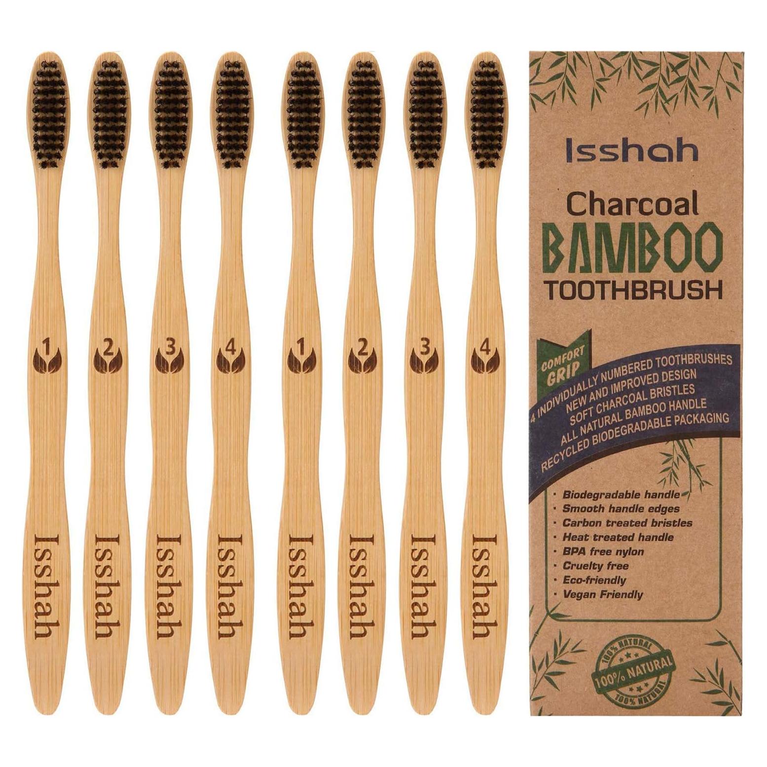 Cepillos de Dientes de Bambú Isshah Ecológicos - Paquete de 8