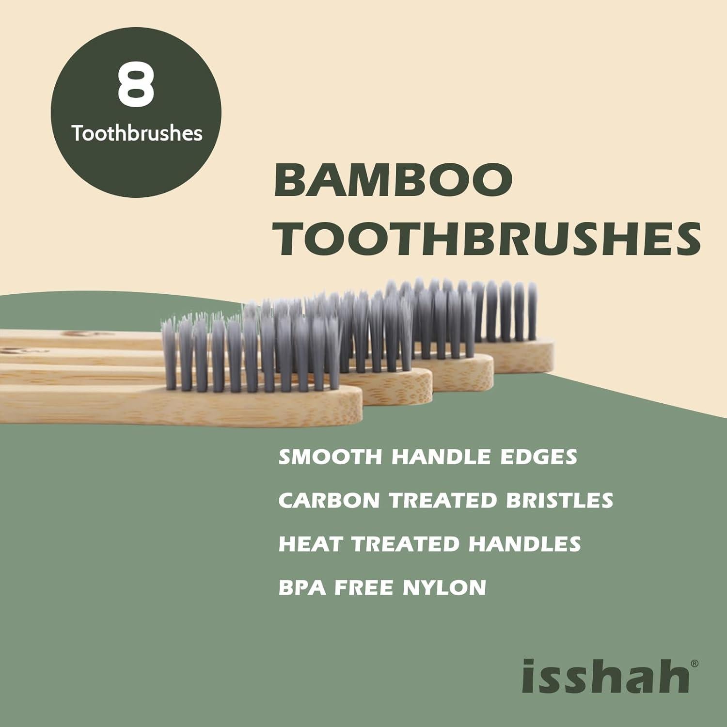 Cepillos de Dientes de Bambú Isshah Ecológicos - Paquete de 8