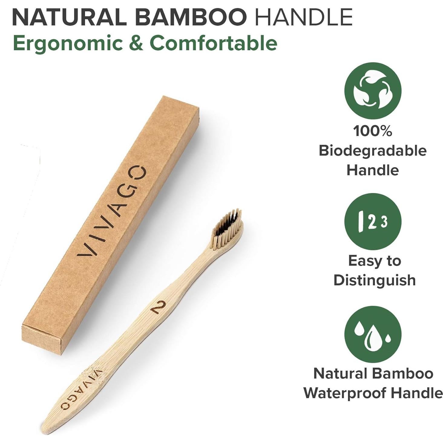 Cepillos de Dientes de Bambú VIVAGO - Suaves y Ecológicos - Paquete de 10