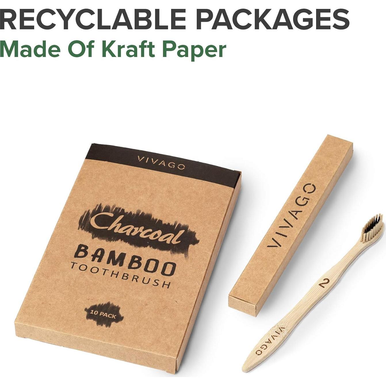 Cepillos de Dientes de Bambú VIVAGO - Suaves y Ecológicos - Paquete de 10