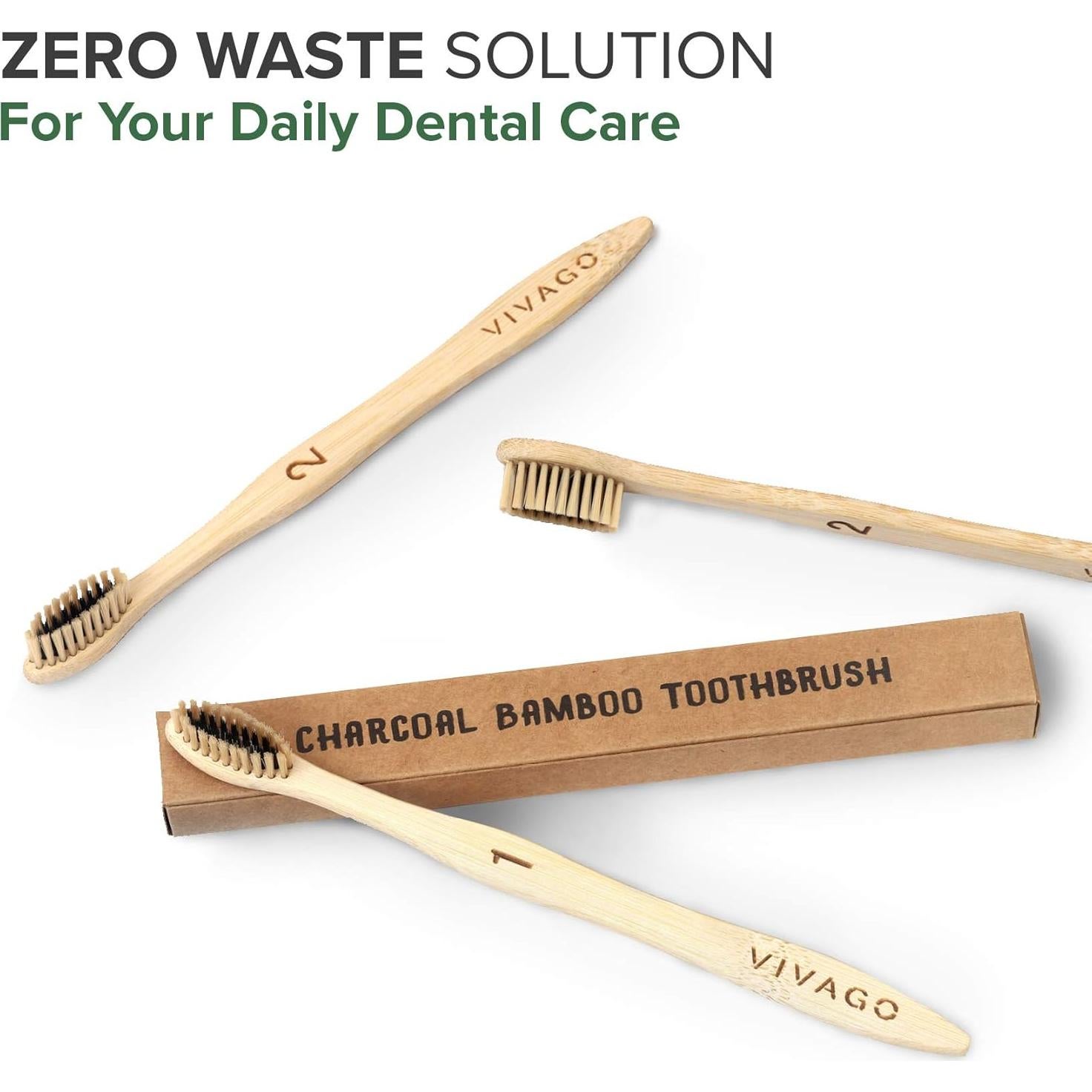 Cepillos de Dientes de Bambú VIVAGO - Suaves y Ecológicos - Paquete de 10