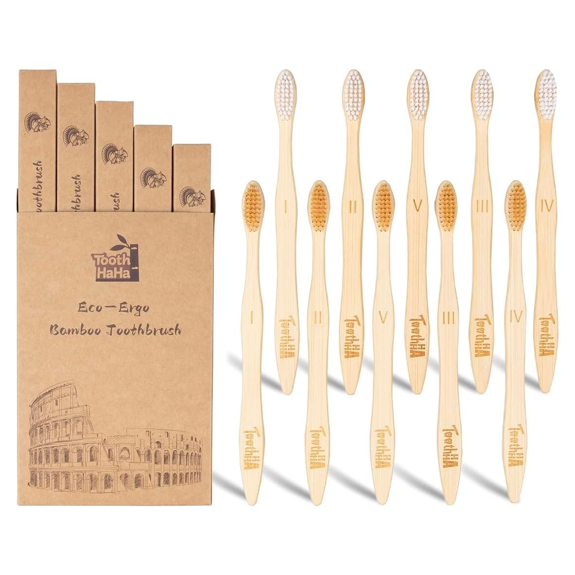 Set de 10 Cepillos de Dientes de Bambú Tooth HaHa - Cerdas Suaves