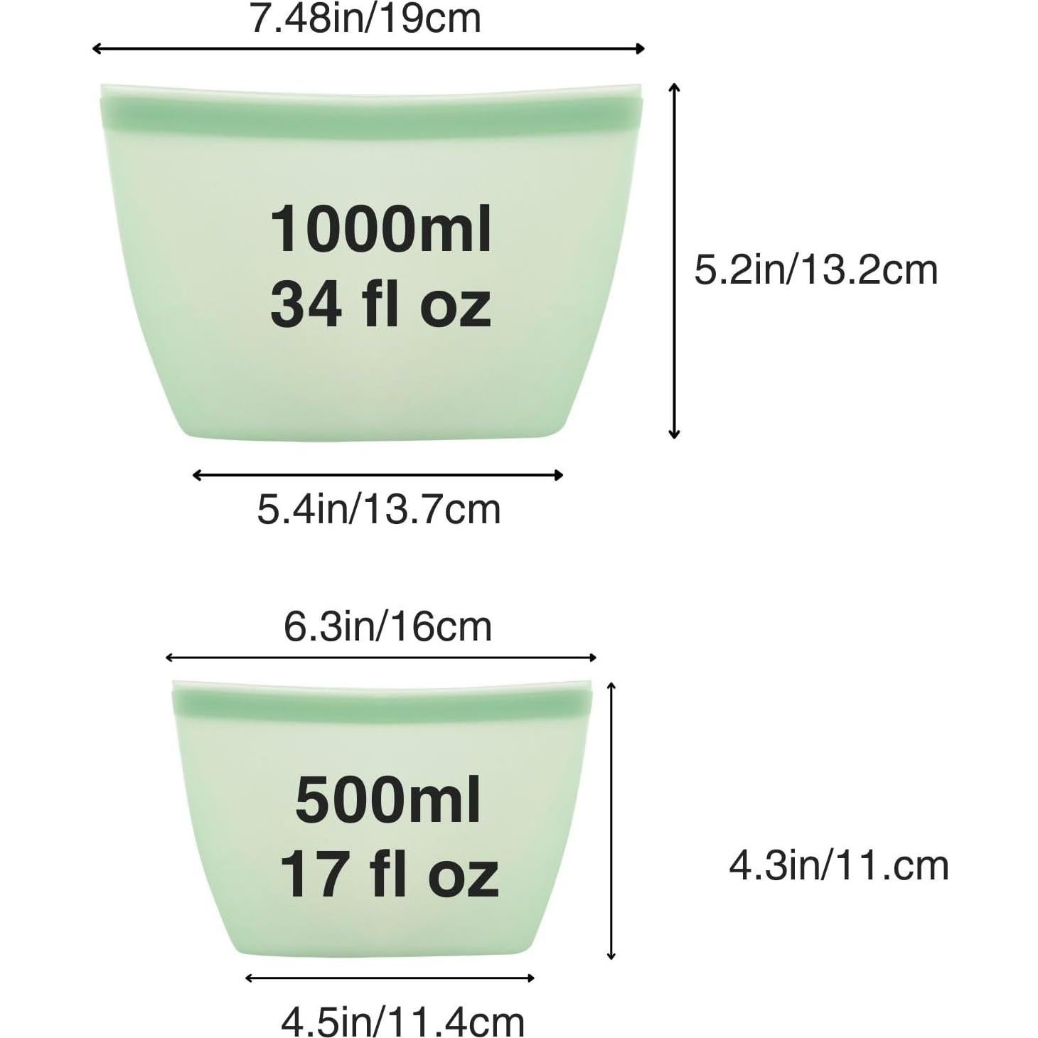 Bolsas de Almacenamiento de Silicona PandaEar 4 Pzas 1008ml 500ml